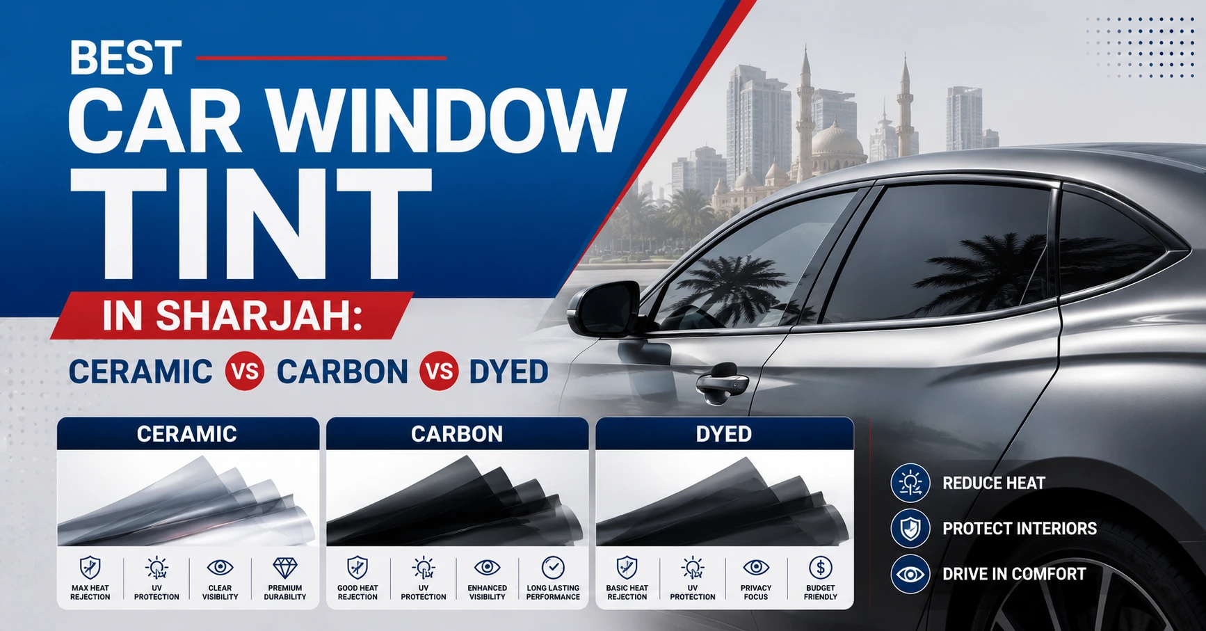 Best Car Window Tint in Sharjah: Ceramic vs Carbon vs Dyed